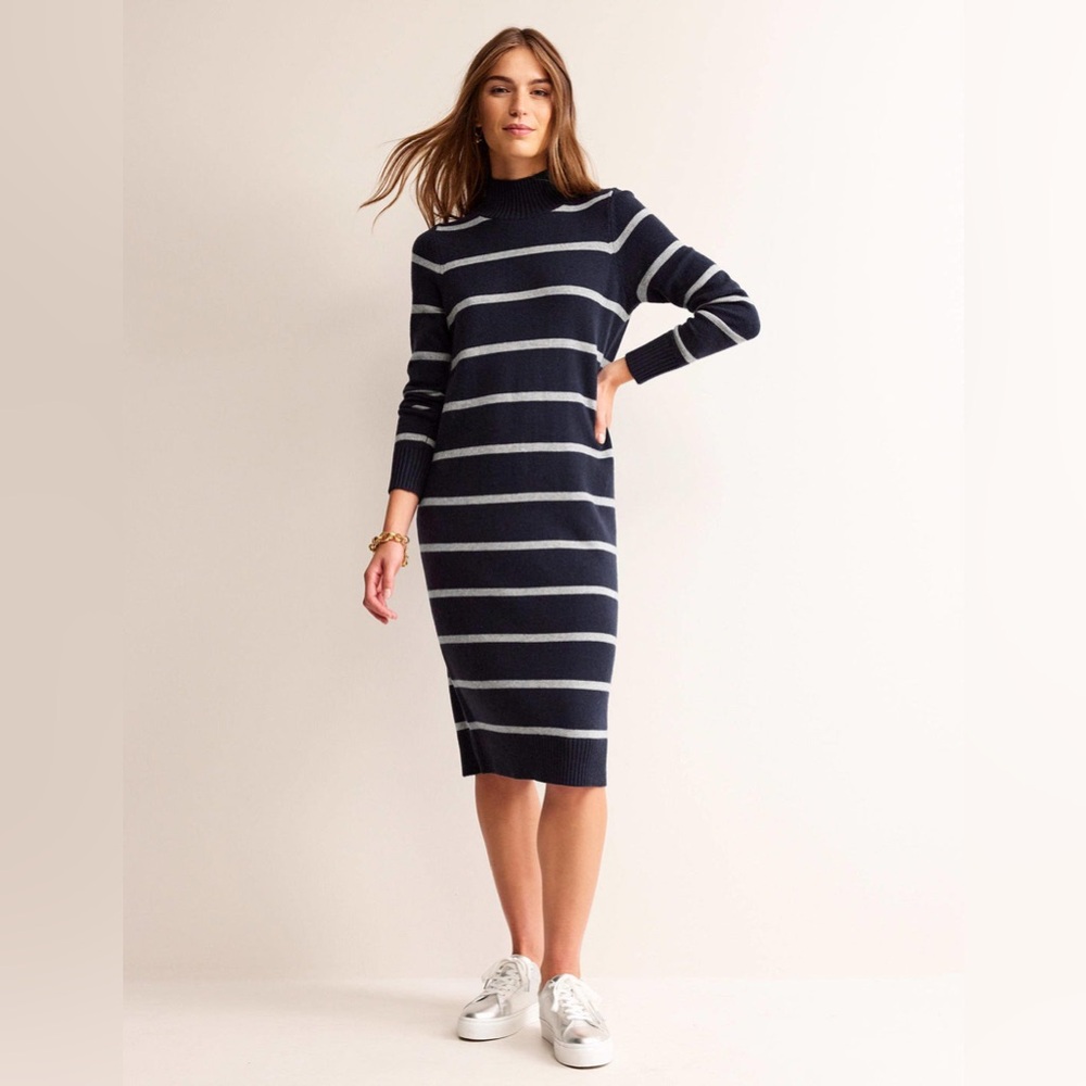 NWT BODEN Verity Knitted Striped Dress Navy and‎ Grey Melange Women’s Size 6P